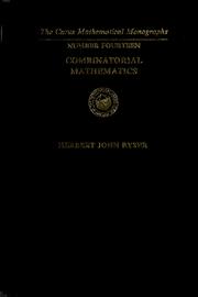 Cover of: Combinatorial mathematics.