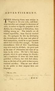 Cover of: Notes on the state of Virginia by Thomas Jefferson