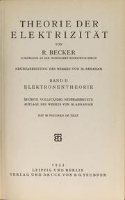 Cover of: Theorie der Elektrizitat Elektronentheorie