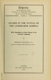 Cover of: Studies in the syntax of the Lindisfarne Gospels