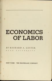 Cover of: Economics of labor