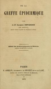 Cover of: De la greffe épidermique