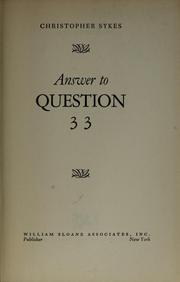 Cover of: Answer to question 33. | Christopher Sykes