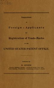 Cover of: Suggestions to foreign applicants for registration of trade marks in the United States Patent office