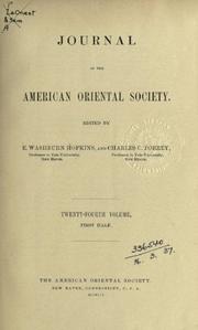 Cover of: Journal of the American Oriental Society by ed. by E. Washburn Hopkins, ..., and Charles C. Torrey, ...