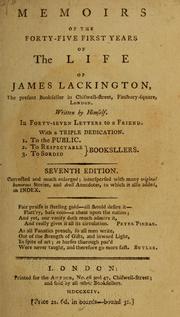 Cover of: Memoirs of the forty-five first years of the life of James Lackington...