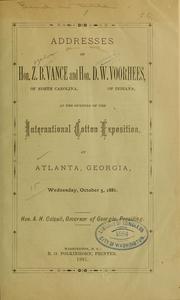 Cover of: Addresses of Hon. Z.B. Vance ...