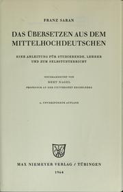 Das Übersetzen aus dem Mittelhochdeutschen by Franz Saran