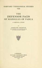 Cover of: The Defensor pacis of Marsiglio of Padua: a critical study