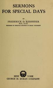 Cover of: Sermons for special days by Frederick D. Kershner