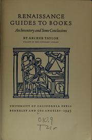 Cover of: Renaissance guides to books by Taylor, Archer