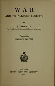 Cover of: War and its alleged benefits