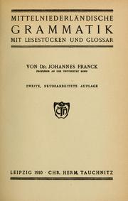Cover of: Mittelniederländische Grammatik: mit Lesestücken und Glossar ...