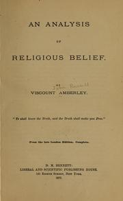 Cover of: An analysis of religious belief | Amberley, John Russell, viscount, 1842-1876