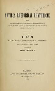 Cover of: De artibus rhetoricae rhythmicae by Langlois, Ernest