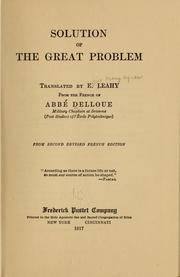 Cover of: Solution of the great problem