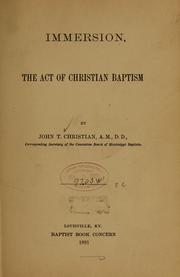 Cover of: Immersion: the act of christian baptism