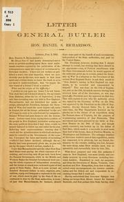 Cover of: Letter from General Butler to Hon. Daniel S. Richardson.