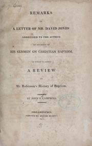 Cover of: Remarks on a letter of Mr. David Jones... on occasion of his sermon on Christian baptism...