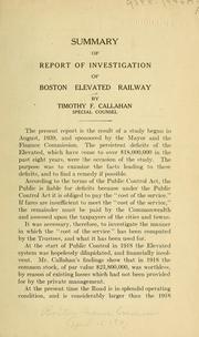 Cover of: Summary of report of investigation of Boston Elevated Railway ...