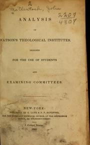 Cover of: Analysis of Watson's Theological institutes