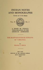 The Rappahannock Indians of Virginia by Frank G. Speck