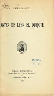 Antes de leer el Quijote by Luigi Bacci