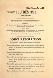 Joint resolution to establish a Lincoln Sesquicentennial Commission by F. Jay Nimtz