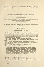 Cover of: Lincoln Sesquicentennial Commission: report (to accompany H. J. Res. 351)