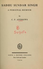 Cover of: Sadhu Sundar Singh by Andrews, C. F.