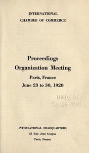 Cover of: Proceedings, organization meeting, Paris, France, June 23-30, 1920