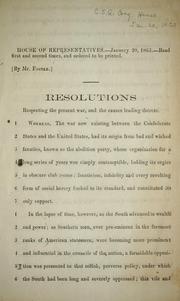 Cover of: Resolutions respecting the present war, and the causes leading thereto.