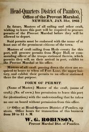 Cover of: In future, masters of all sailing and other craft, wishing to leave this port will be required to procure permits of the Provost Marshal ... by Confederate States of America. Army. District of Pamlico