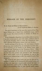 Cover of: Message of the President. by Confederate States of America. President