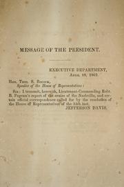 Cover of: [Letter of secretary of the navy, transmitting the report of Lieut.  Commanding Robert B. Pegram, commanding the steamer Nashville, and the correspondence accompanying the same].