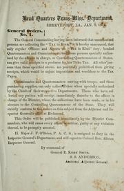 Cover of: General orders by Confederate States of America. Army. Trans-Mississippi Dept., Confederate States of America. Army. Trans-Mississippi Dept.