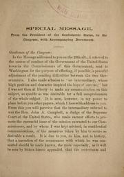 Cover of: Special message, from the President of the Confederate States, to the Congress: with accompanying documents
