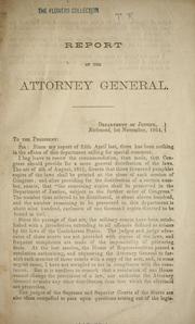 Cover of: Report of the Attorney General, Department of Justice, Richmond, 1st November, 1864