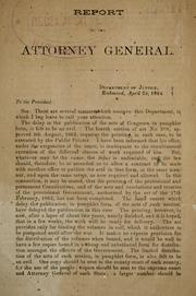 Cover of: Report of the Attorney General | Confederate States of America. Dept. of Justice