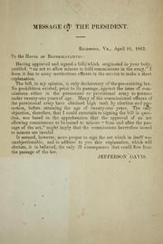 Cover of: Message of the President. | Confederate States of America. President