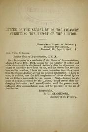 Cover of: Letter of the secretary of the Treasury submitting the report of the auditor ... Sept. 5, 1862.