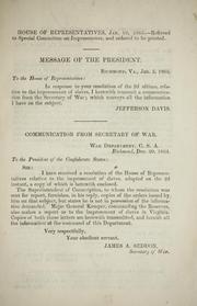 Cover of: Communication from the secretary of war [relative to the impressment of slaves by Confederate States of America. War Dept.