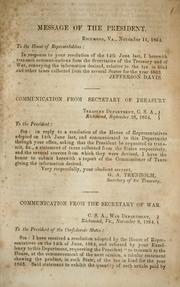 Cover of: [Communications from the Secretaries of the Treasury and War relative to the tax in kind and other taxes collected from the several states for the year 1863] by Confederate States of America. Dept. of the Treasury