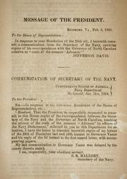 Cover of: Communication of secretary of the navy ... Jan. 31st, 1864 [i.e. 1865] by Confederate States of America. Navy Dept., Confederate States of America. Navy.