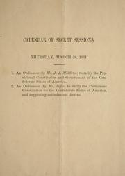 Cover of: Calendar of secret sessions: Thursday, March 18, 1861