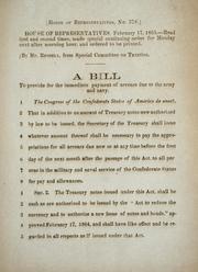 Cover of: A bill to provide for the immediate payment of arrears due to the army and navy