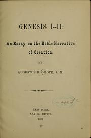Cover of: Genesis I-II | Augustus Radcliffe Grote