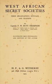 Cover of: West African secret societies by Frederick William Butt-Thompson