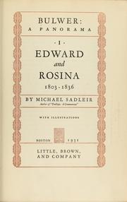 Cover of: Bulwer: a panorama: I. Edward and Rosina, 1803-1836