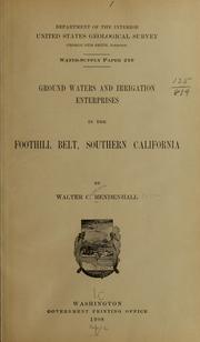 Cover of: Ground waters and irrigation enterprises in the foothill belt, southern California